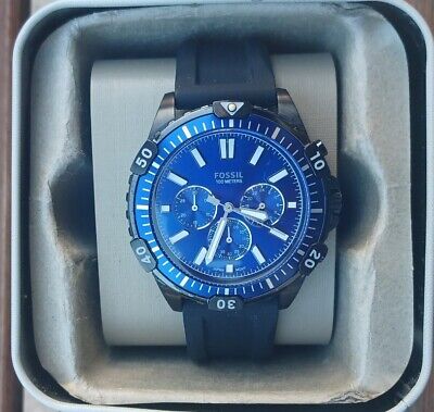 Fossil Garrett Chronograph Blue Dial Black Rubber Strap Watch for Men - FS5695 Buy Now By Fossil