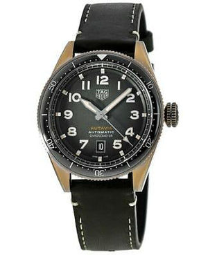 Tag Heuer Autavia Calibre 5 Automatic Olive Green Dial Green Leather Strap Watch for Men - WBE5190.FC8268