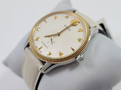 Gucci G Timeless Automatic Silver Dial Beige Leather Strap Watch For Men - YA126348 Buy Now By Gucci