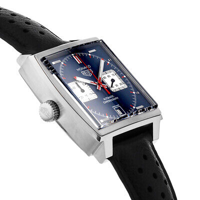 Tag Heuer Monaco Automatic Chronograph Blue Dial Black Leather Strap Watch for Men - CAW211P.FC6356 Buy Now By Tag Heuer