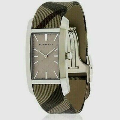 Shop Burberry Nova Check Silver Dial Two Tone Leather Strap Watch For Women - BU9404 in USA