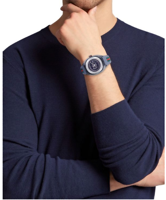 Shop Gucci Sync Quartz Blue Dial Blue Rubber Strap Watch For Men - YA137304 in USA