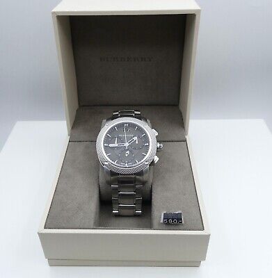 Shop Burberry Utilitarian Chronograph Black Dial Silver Steel Strap Watch For Men - BU9800 in USA