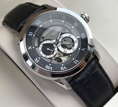Shop Bulova BVA Classic Automatic Silver Dial Black Leather Strap Watch for Men - 96A135 in USA