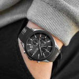 Hugo Boss Velocity Chronograph Black Dial Black Leather Strap Watch for Men - 1513716