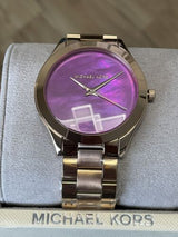 Michael Kors Slim Runway Purple Dial Rose Gold Steel Strap Watch for Women - MK3293 Buy Now By Michael Kors