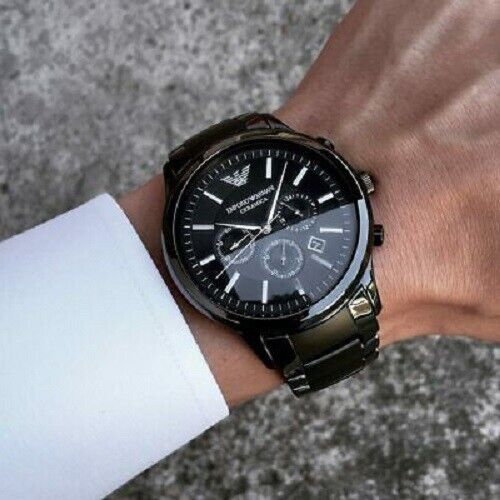 Emporio Armani Ceramica Chronograph Black Dial Black Steel Strap Watch For Men - AR1451 Buy Now By Emporio Armani