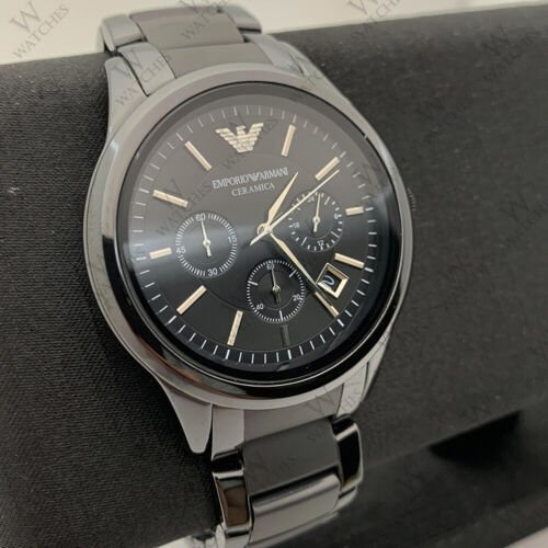 Emporio Armani Ceramica Chronograph Black Dial Black Strap Watch For Men - AR1452 Buy Now By Emporio Armani