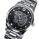 Gucci G Timeless Diamonds Black Dial Silver Steel Strap Watch For Women - YA1264125