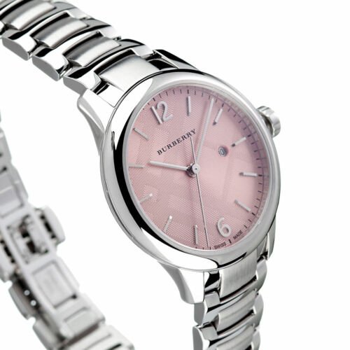 Shop Burberry The Classic Pink Dial Silver Steel Strap Watch for Women - BU10111 in USA