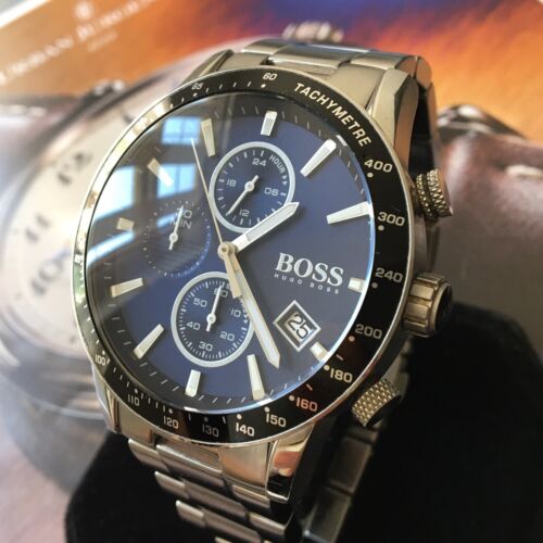 Shop Hugo Boss Rafale Quartz Blue Dial Silver Steel Strap Watch for Men - 1513510 in USA