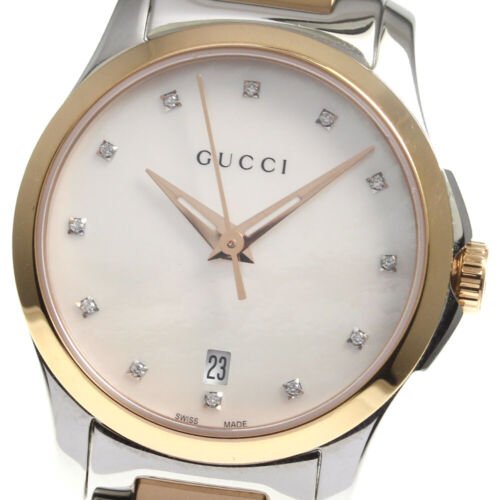 Shop Gucci G Timeless Diamonds Mother of Pearl Dial Two Tone Steel Strap Watch For Women - YA126544 in USA