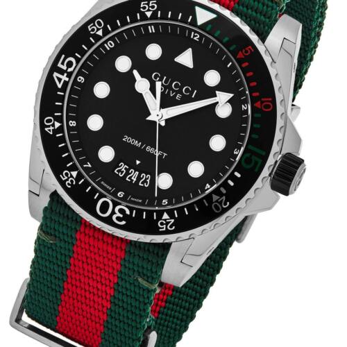 Shop Gucci Dive Black Dial Red & Green Nylon Strap Watch For Men - YA136209 in USA