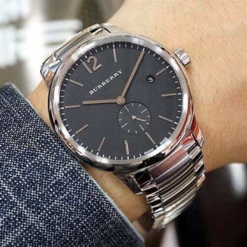 Shop Burberry The Classic Round Black Dial Silver Steel Strap Watch for Men - BU10005 in USA