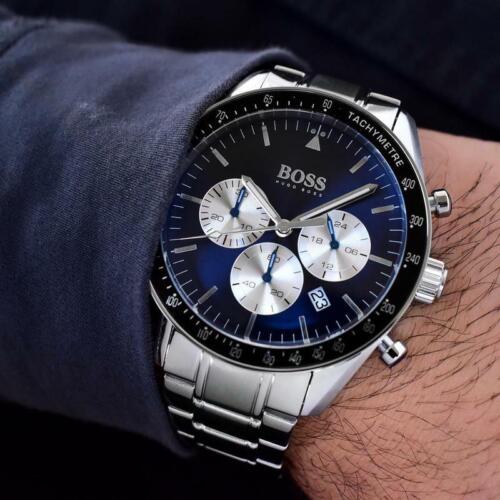 Shop Hugo Boss Chronograph Blue Dial Silver Steel Strap Watch for Men - 1513630 in USA
