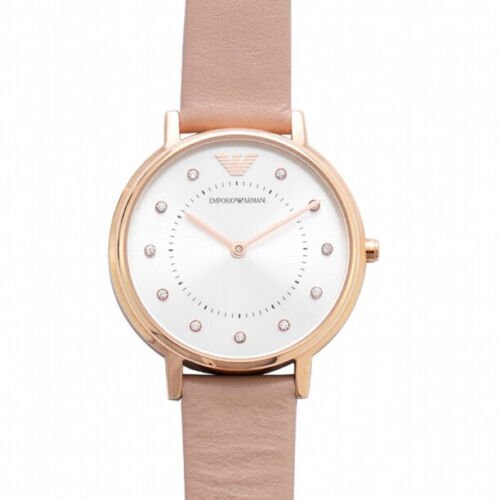 Shop Emporio Armani Kappa Rose Gold & White Dial Beige Nude Leather Strap Watch For Women - AR2510 in USA