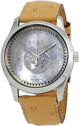 Gucci G Timeless Automatic Mother of Pearl Dial Brown Leather Strap Watch For Women - YA1264112 Buy Now By Gucci