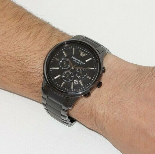 Emporio Armani Ceramica Chronograph Black Dial Black Steel Strap Watch For Men - AR1451 Buy Now By Emporio Armani