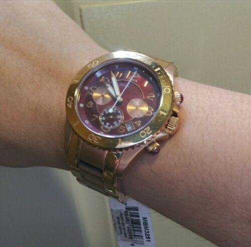 Marc Jacobs Rock Chronograph Mother of Pearl Red Dial Rose Gold Steel Strap Unisex Watch - MBM3251 Buy Now By Marc Jacobs