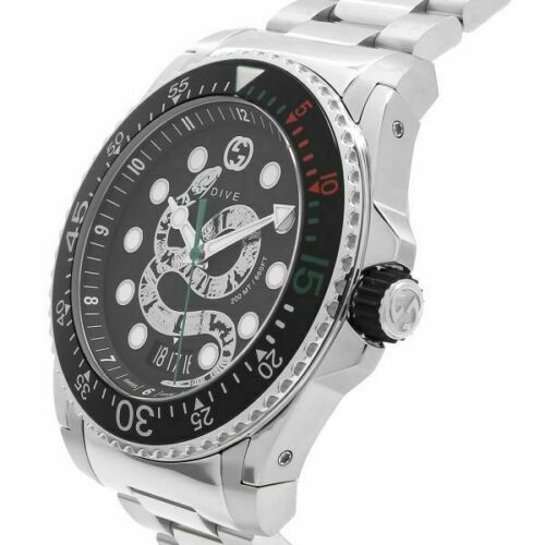 Shop Gucci Dive Snake Black Dial Silver Steel Strap Watch For Men - YA136218 in USA