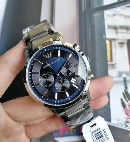 Emporio Armani Renato Chronograph Blue Dial Silver Steel Strap Watch For Men - AR2448 Buy Now By Emporio Armani