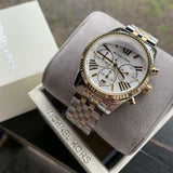Michael Kors Lexington Chronograph Silver Dial Two Tone Steel Strap Watch for Women - MK5955