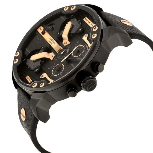 Diesel Mr Daddy 2.0 Chronograph Black Dial Black Leather Strap Watch For Men - DZ7350 Buy Now By Diesel