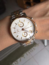 Fossil Boyfriend Chronograph White Dial Two Tone Steel Strap Watch for Women - ES3840 Buy Now By Fossil