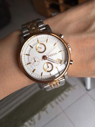 Fossil Boyfriend Chronograph White Dial Two Tone Steel Strap Watch for Women - ES3840 Buy Now By Fossil