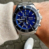Hugo Boss Ocean Edition Chronograph Blue Dial Silver Steel Strap Watch for Men - 1513704