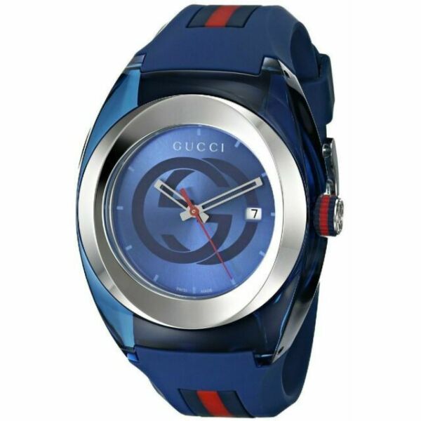 Shop Gucci Sync XXL Quartz Blue Dial Blue Rubber Strap Watch For Men - YA137104 in USA