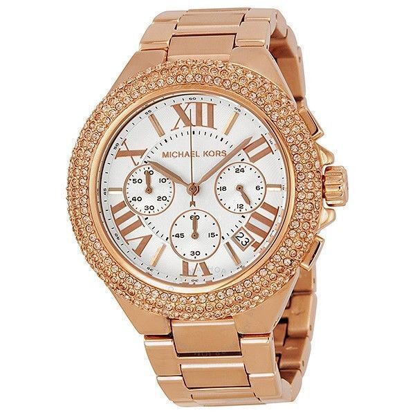 Shop Michael Kors Camille Chronograph White Dial Rose Gold Steel Strap Watch for Women - MK5636 in USA