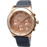 Shop Marc Jacobs Blade Chronograph Rose Gold Dial Black Leather Strap Watch for Women - MBM1188 in USA