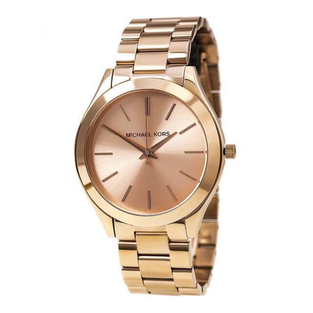 Shop Michael Kors Slim Runway Rose Gold Dial Rose Gold Steel Strap Watch for Women - MK3197 in USA