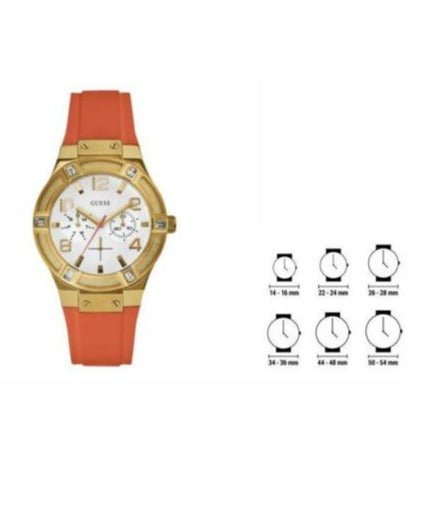 Guess Jet Setter Golden Dial Orange Rubber Watch For Women - W0564L2 Buy Now By Guess