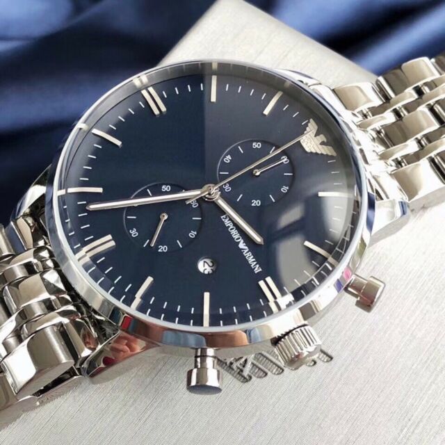 Emporio Armani Gianni Chronograph Blue Dial Silver Steel Strap Watch For Men - AR1648 Buy Now By Emporio Armani