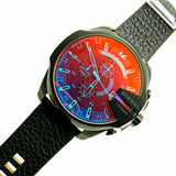 Shop Diesel Mega Chief Black Dial Black Leather Strap Watch For Men - DZ4323 in USA