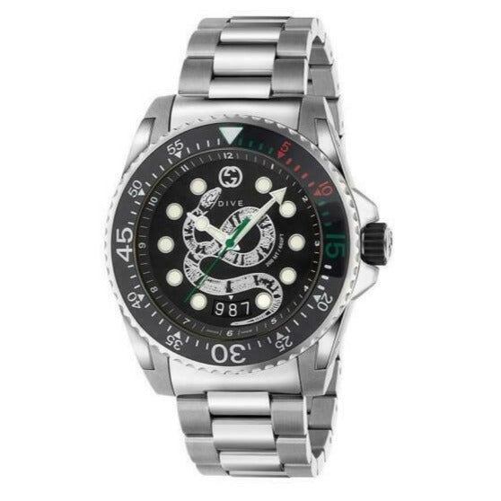 Shop Gucci Dive Snake Black Dial Silver Steel Strap Watch For Men - YA136218 in USA