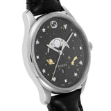Shop Gucci G-Timeless Moonphase Black Dial Black Leather Strap Watch For Men - YA126327 in USA