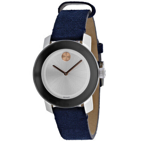 Shop Movado Bold Silver Dial Blue Leather Strap Watch for Women - 3600446 in USA