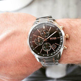 Shop Hugo Boss Grand Prix Black Dial Two Tone Steel Strap Watch for Men - 1513473 in USA