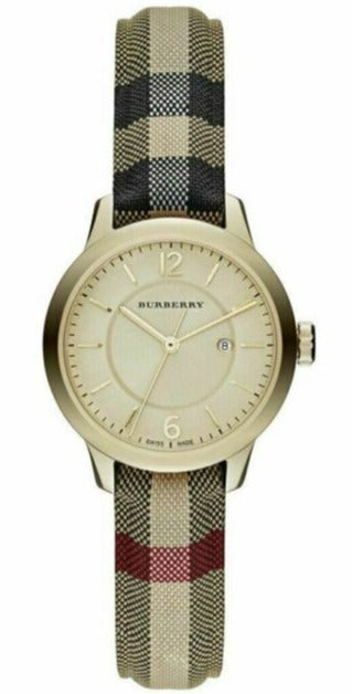 Shop Burberry Classic Champagne Gold Dial Horseferry Leather Strap Watch for Women - BU10104 in USA