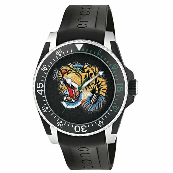 Shop Gucci Dive Tiger Black Dial Black Rubber Strap Watch For Men - YA136318 in USA
