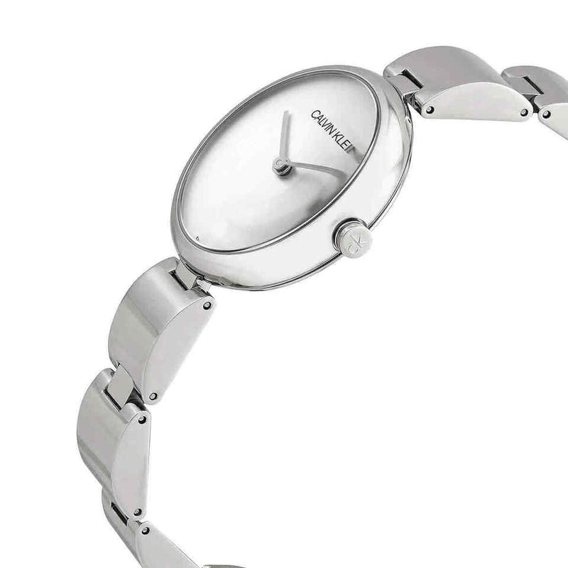 Shop Calvin Klein Wavy Silver Dial Silver Steel Strap Watch for Women - K9U23146 in USA