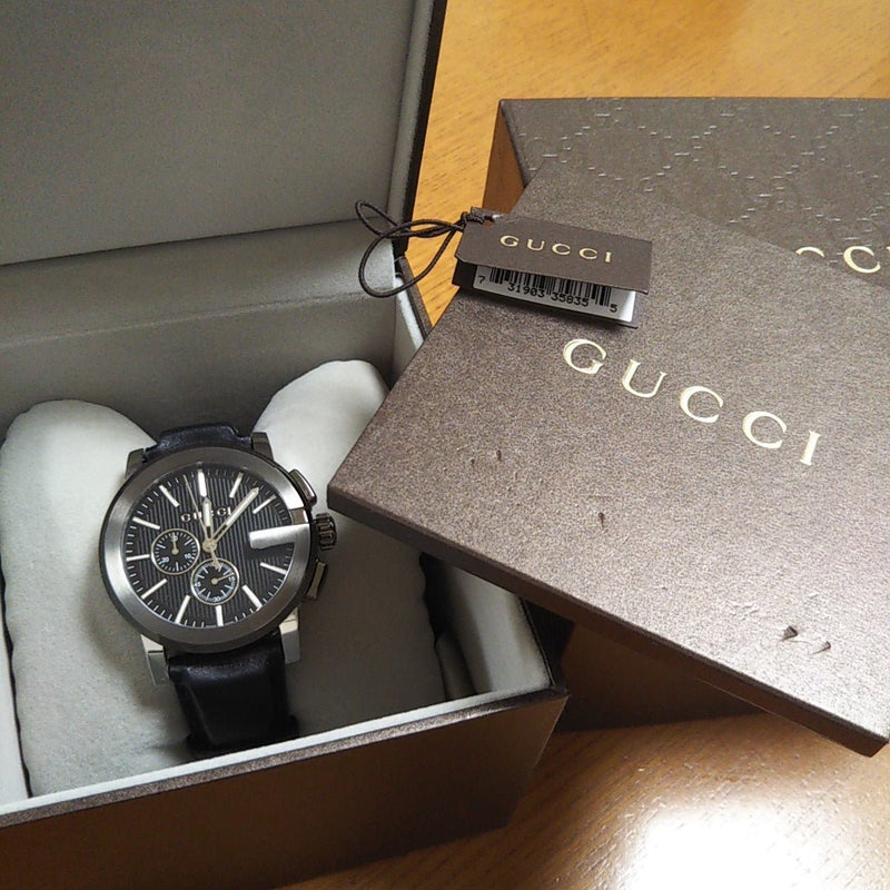 Shop Gucci G Chrono Black Dial Black Leather Strap Watch For Men - YA101205 in USA