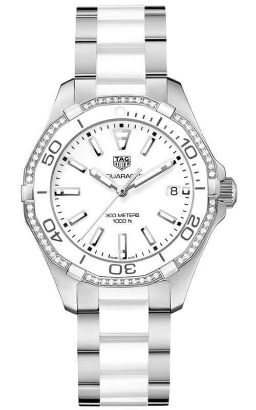 Shop Tag Heuer Aquaracer Diamonds White Dial Two Tone Steel Strap Watch for Women - WAY131H.BA0914 in USA