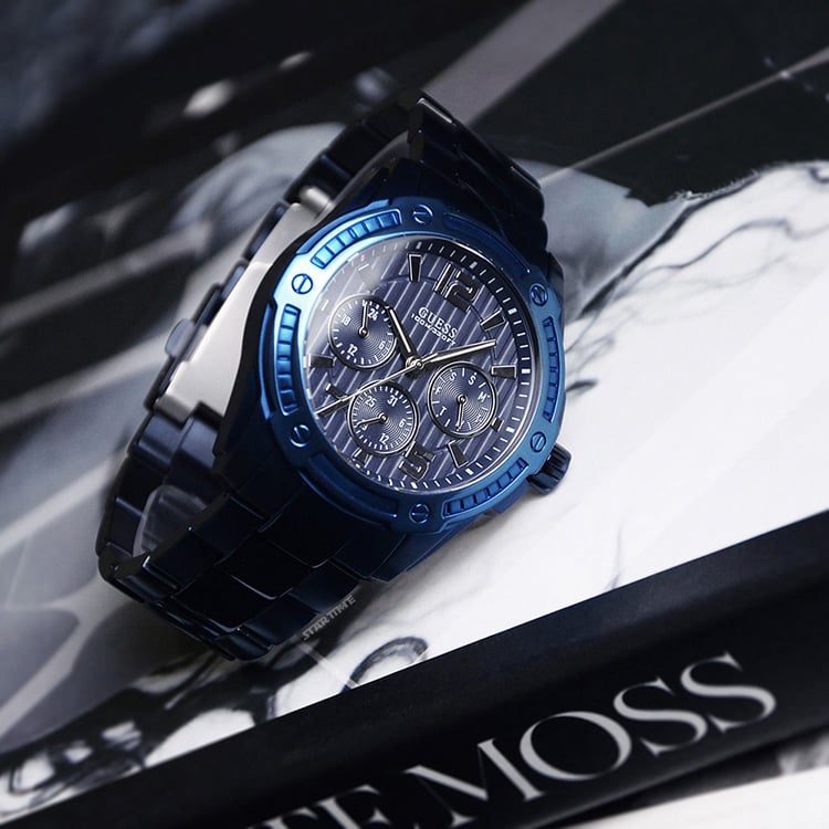Guess Flagship Chronograph Blue Dial Blue Steel Strap Watch for Men - W0601G2 Buy Now By Guess