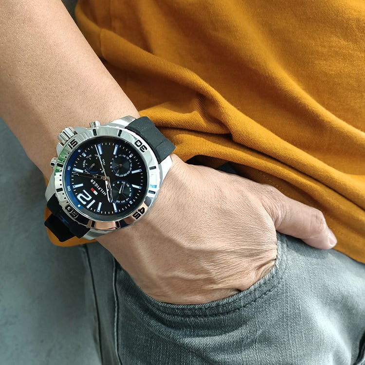 Shop Tommy Hilfiger Sport Multifunction Black Dial Black Rubber Strap Watch for Men - 1791143 in USA
