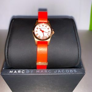 Shop Marc Jacobs Henry Dinky White Dial Orange Leather Strap Watch for Women - MBM1236 in USA