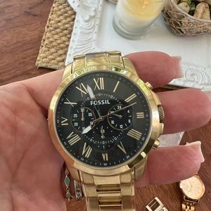 Fossil Grant Chronograph Black Dial Gold Steel Strap Watch for Men - FS4815 Buy Now By Fossil